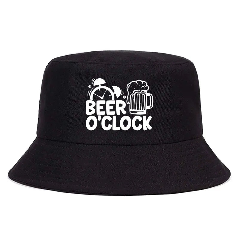 Beer O’Clock Print Bob Double-Sided Bucket Hat Casual Fashion Fisherman Cap