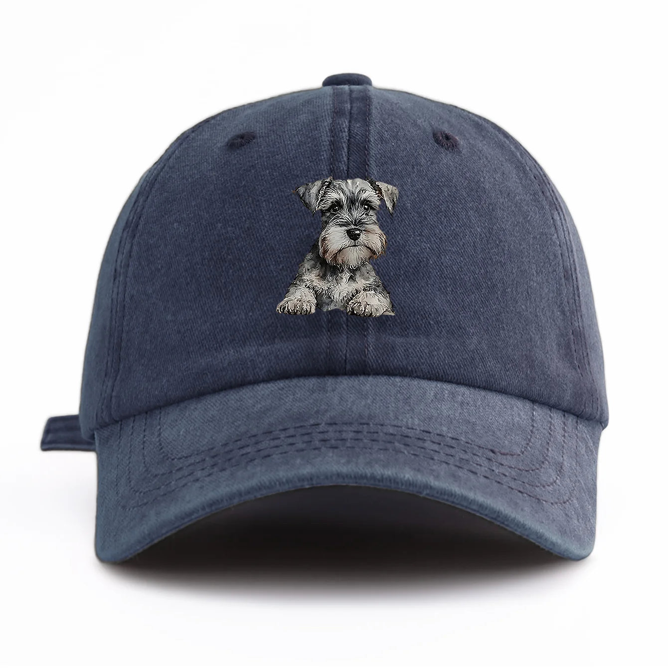 Schnauzer Print Washed Baseball Cap For Adults