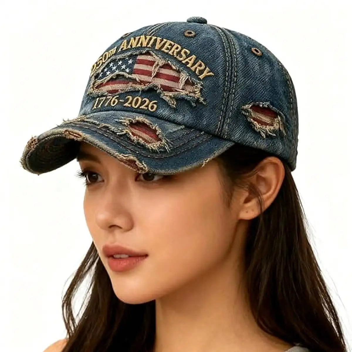 250th Anniversary American Independence Commemorative Denim Distressed Baseball Cap