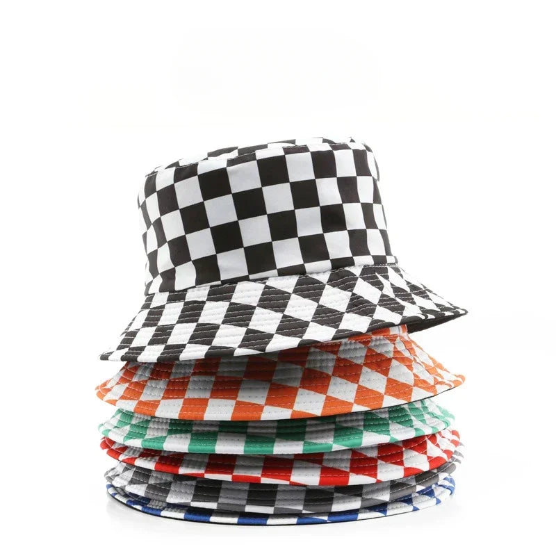 Double Sided Plaid Bucket Hats for Women and Men Fashion Personality