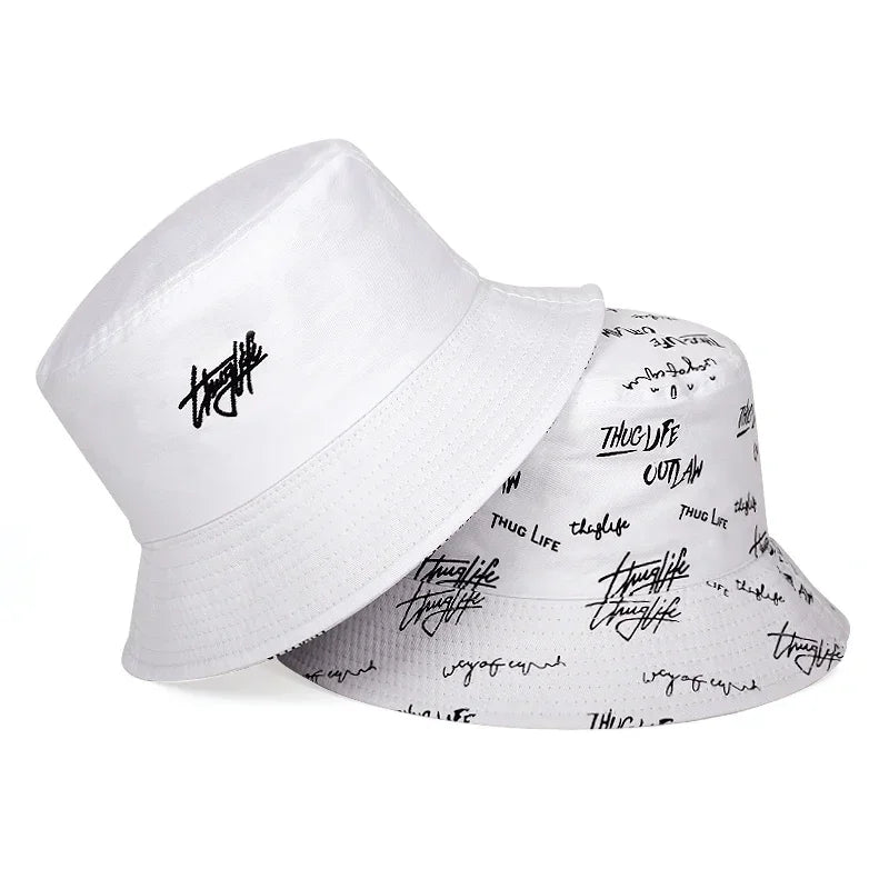 Unisex Double Sided Wearable Thugufe Embroidery Personality Bucket Hats Fishermen Caps