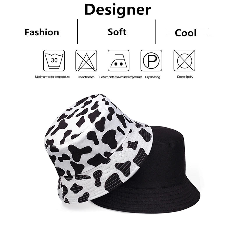 Unisex Cow Print Double-side Personality Bucket Hats Fishermen Caps