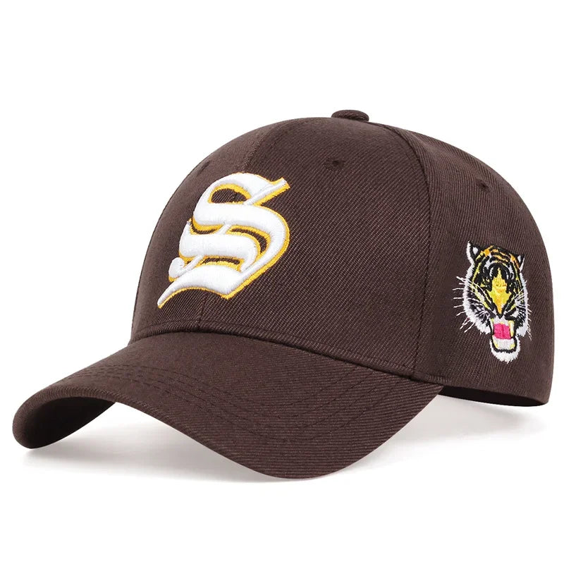 Unisex S Letter Side Tiger Embroidery Baseball Caps Hip Hop Hat Sunscreen Hat