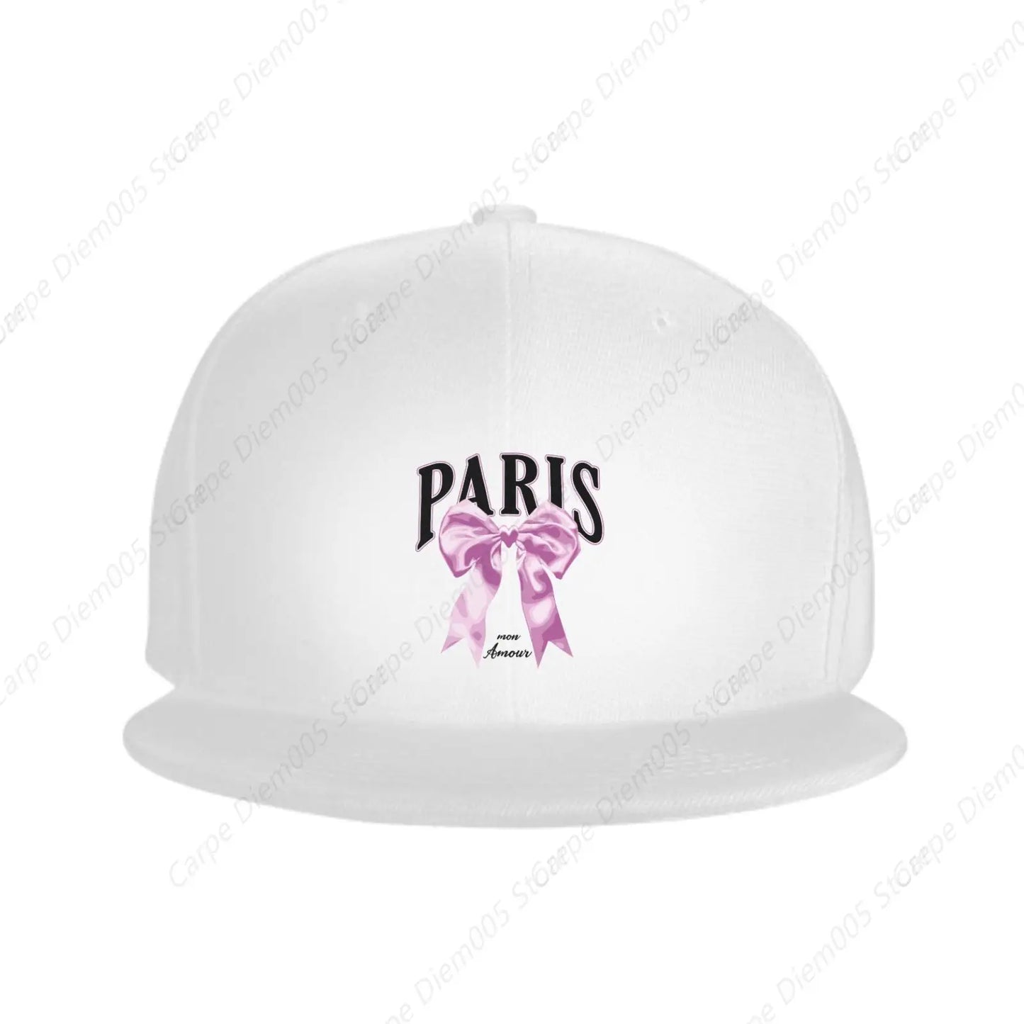Paris Chic Snapback Cap With Purple Heart-Shaped Ribbon Print 2d