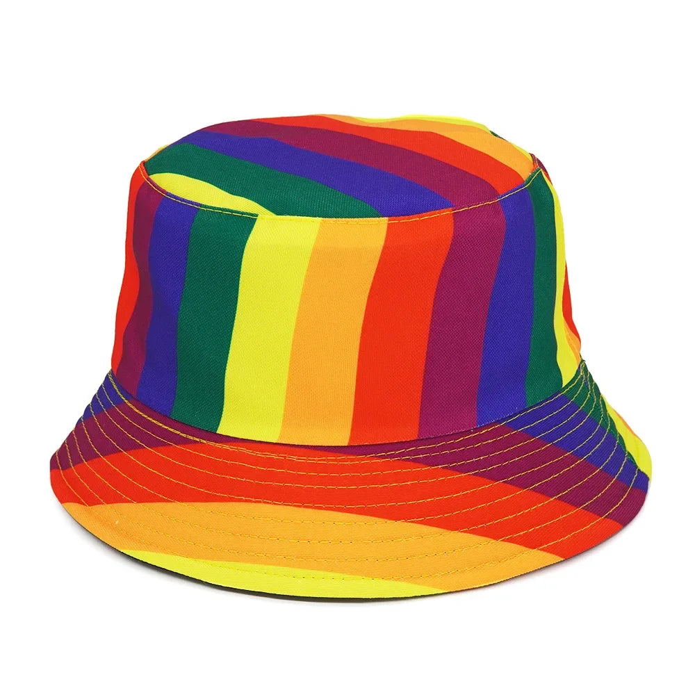 Vintage Rainbow Printed Fishing Hat Bucket Hats For Women Men