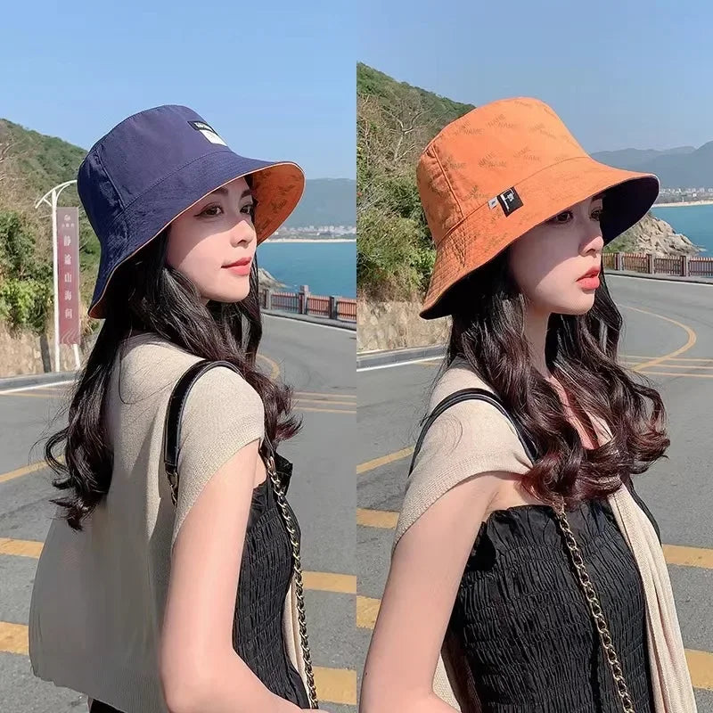 Double-Sided Wear Women Bucket Hat Korean Fashion Letter Print Fisherman Hats For Girl