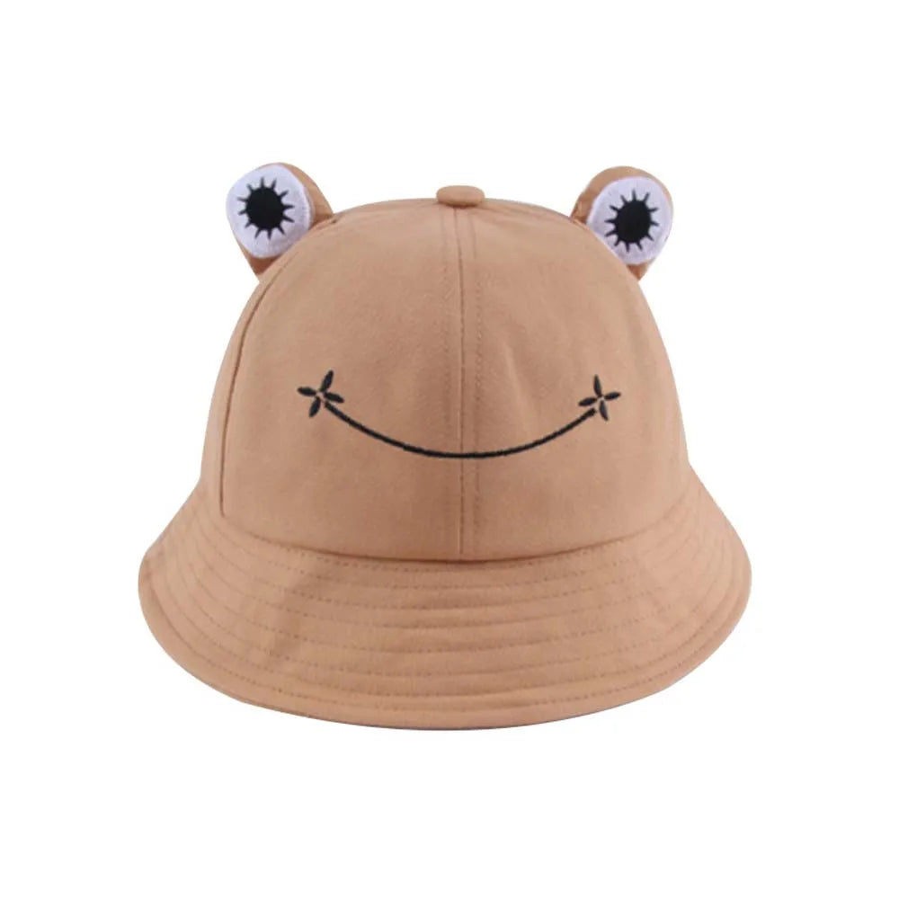 Cute Anti-Fog Frog Women Sun Protective Embroidery Fisherman's Hat Bucket Cap