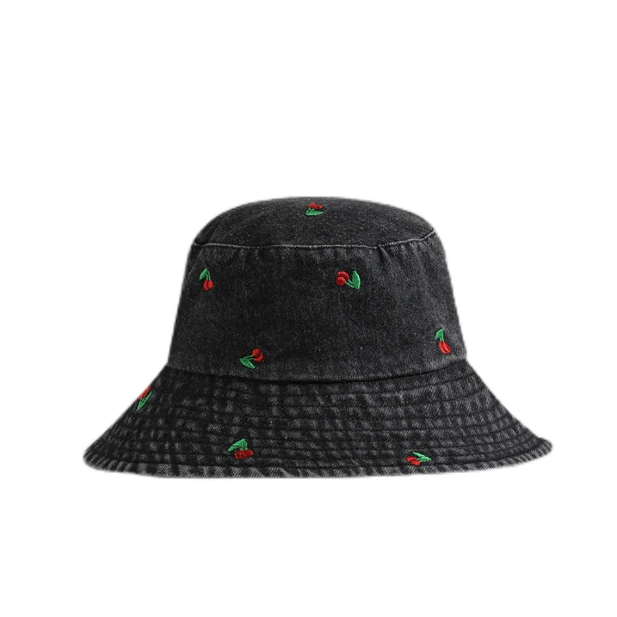 Spring Summer Strawberry Embroidery Denim Jeans Bucket Hat For Men Women