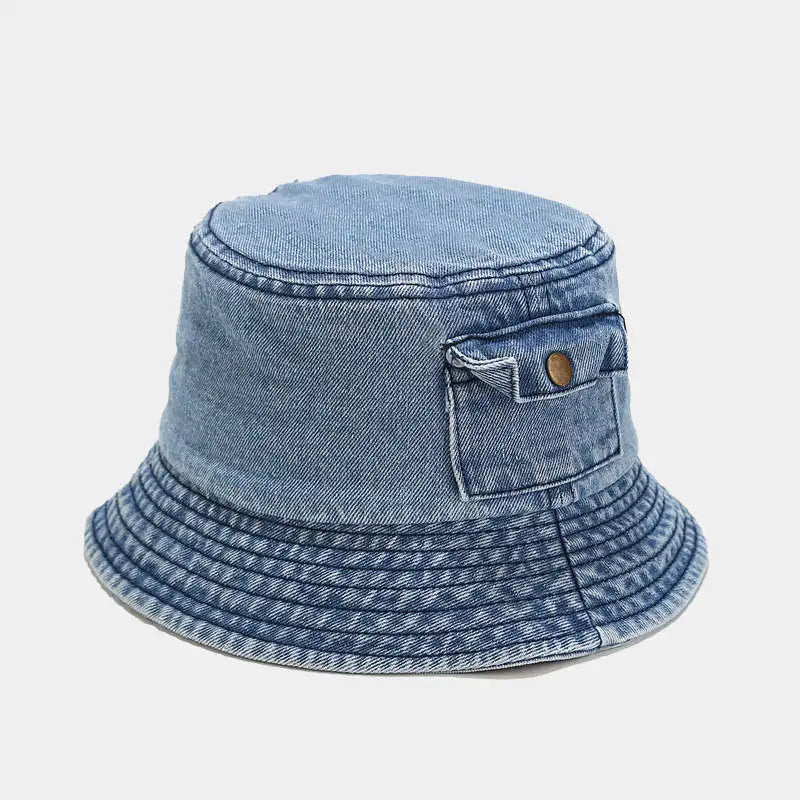Denim Solid Color Bucket Hat