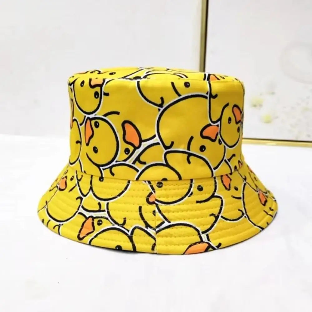 Double Sided Yellow Duck Bucket Hat Yellow Duck Pattern Versatile Style