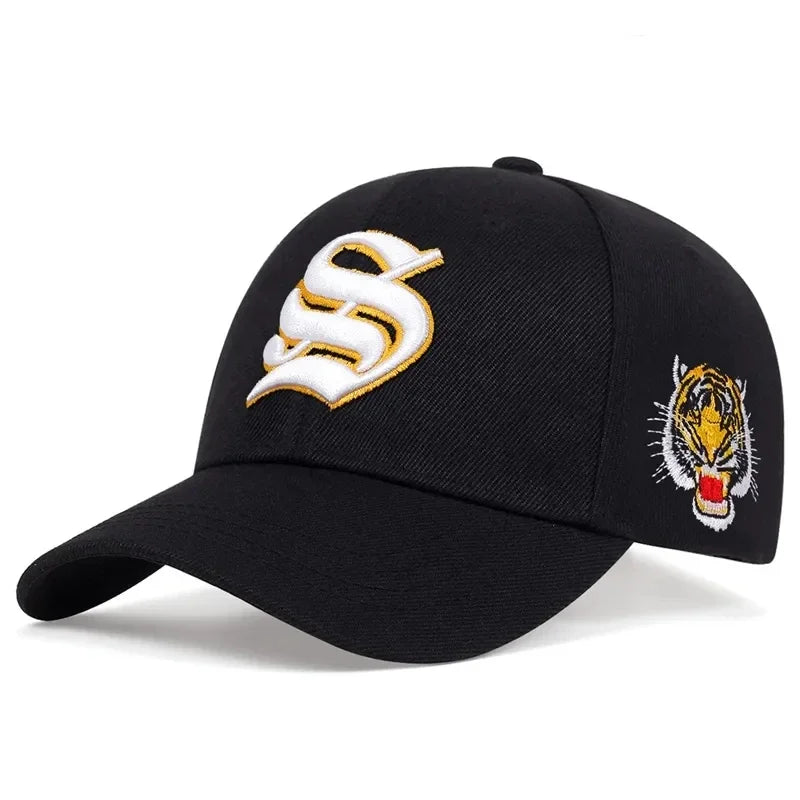 Unisex S Letter Side Tiger Embroidery Baseball Caps Hip Hop Hat Sunscreen Hat