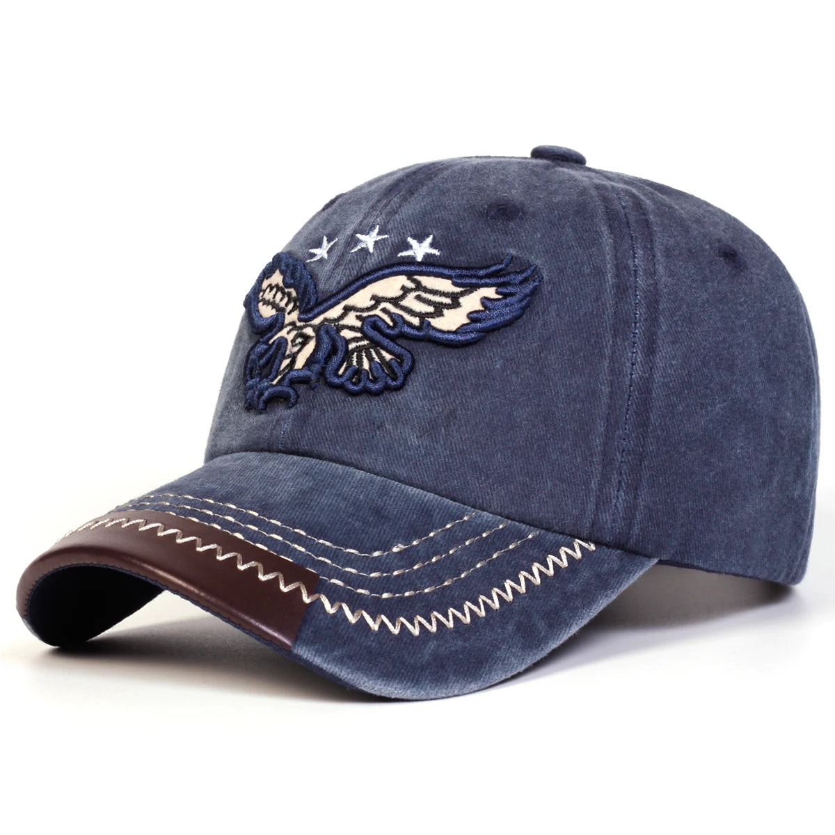 Unisex Eagle Pentagram Embroidery Wash Baseball Caps
