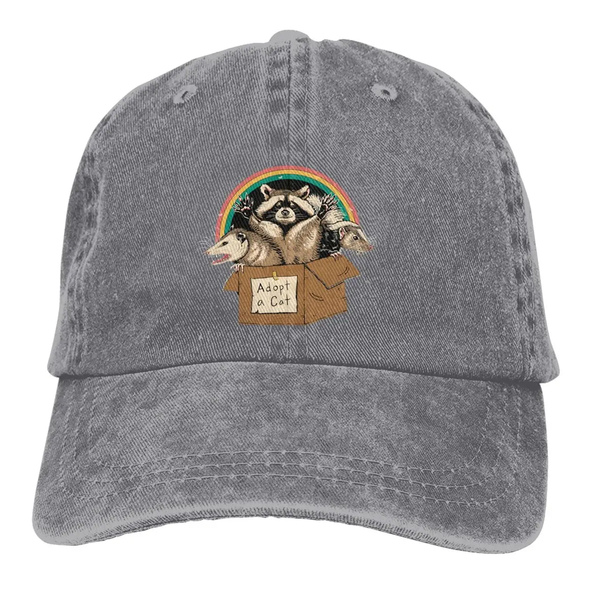 Washed Men's Baseball Cap Adopt Forbidden Cats Raccoon Mammal