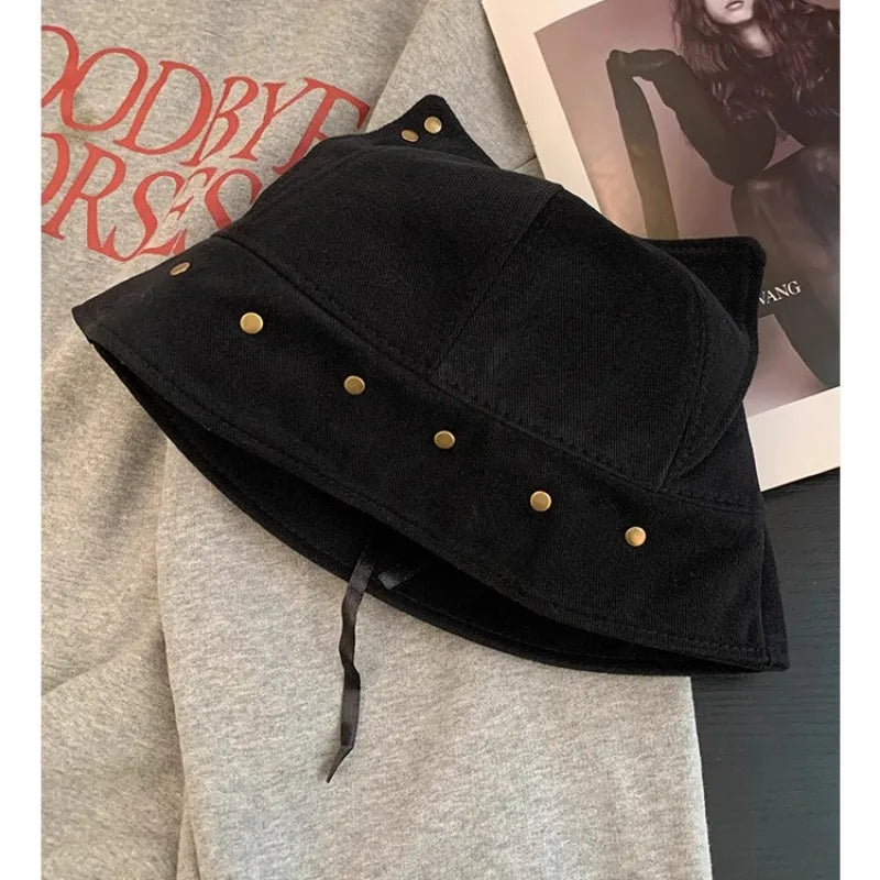 Cute Three dimensional Cat Ears Rivets Personalized Bucket Hat
