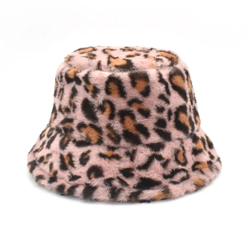 Winter Bucket Hat Women's Fashion Leopard Panama Warm Hat For Women