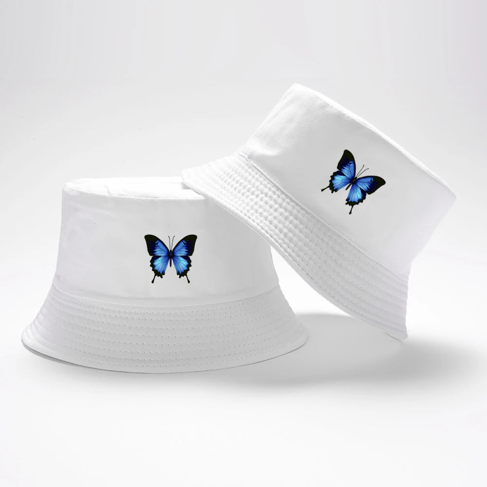 Blue Butterfly Harajuku Bucket Hat Casual Beach Sun Hat Panama Hat