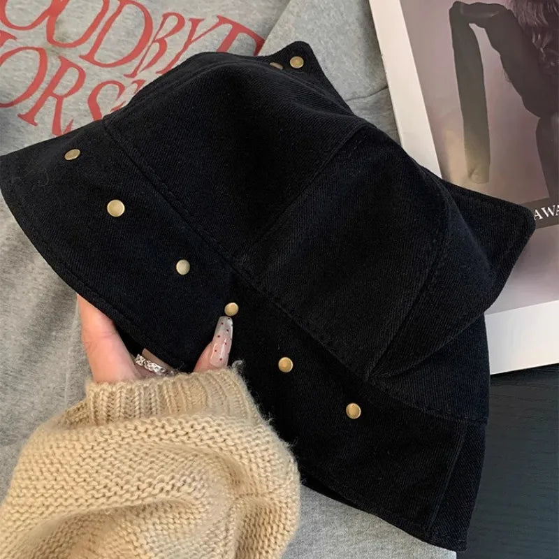 Cute Three dimensional Cat Ears Rivets Personalized Bucket Hat