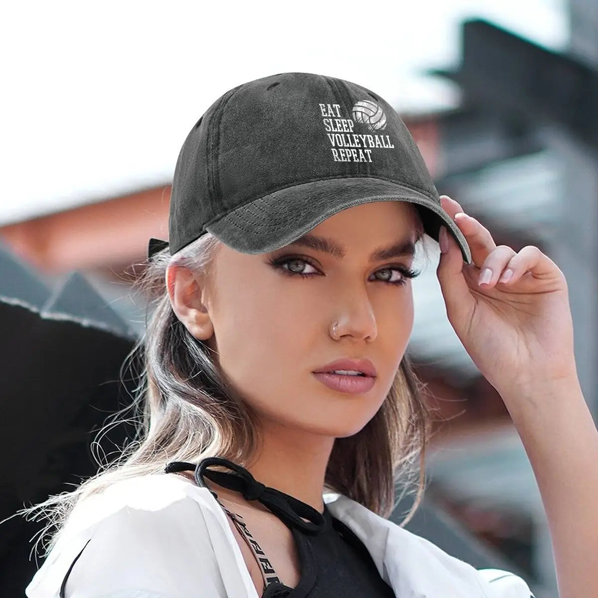 EAT SLEEP VOLLEYBALL REPEAT Washed Baseball Cap