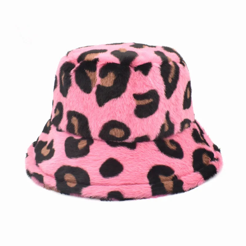 Winter Bucket Hat Women's Fashion Leopard Panama Warm Hat For Women