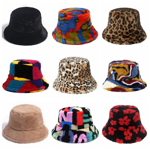 Winter Bucket Hat Women's Fashion Leopard Panama Warm Hat For Women