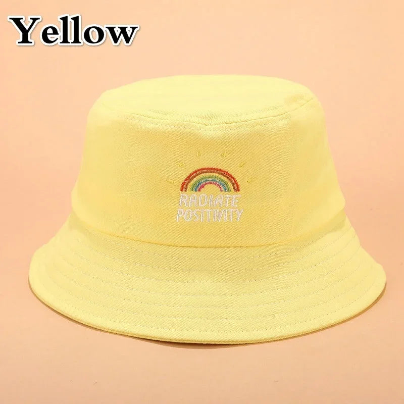 Unisex Foldable Embroidered Bucket Hat Rainbow Print Outdoor Sunscreen Cap Fisherman Hats For Women Bucket Hat