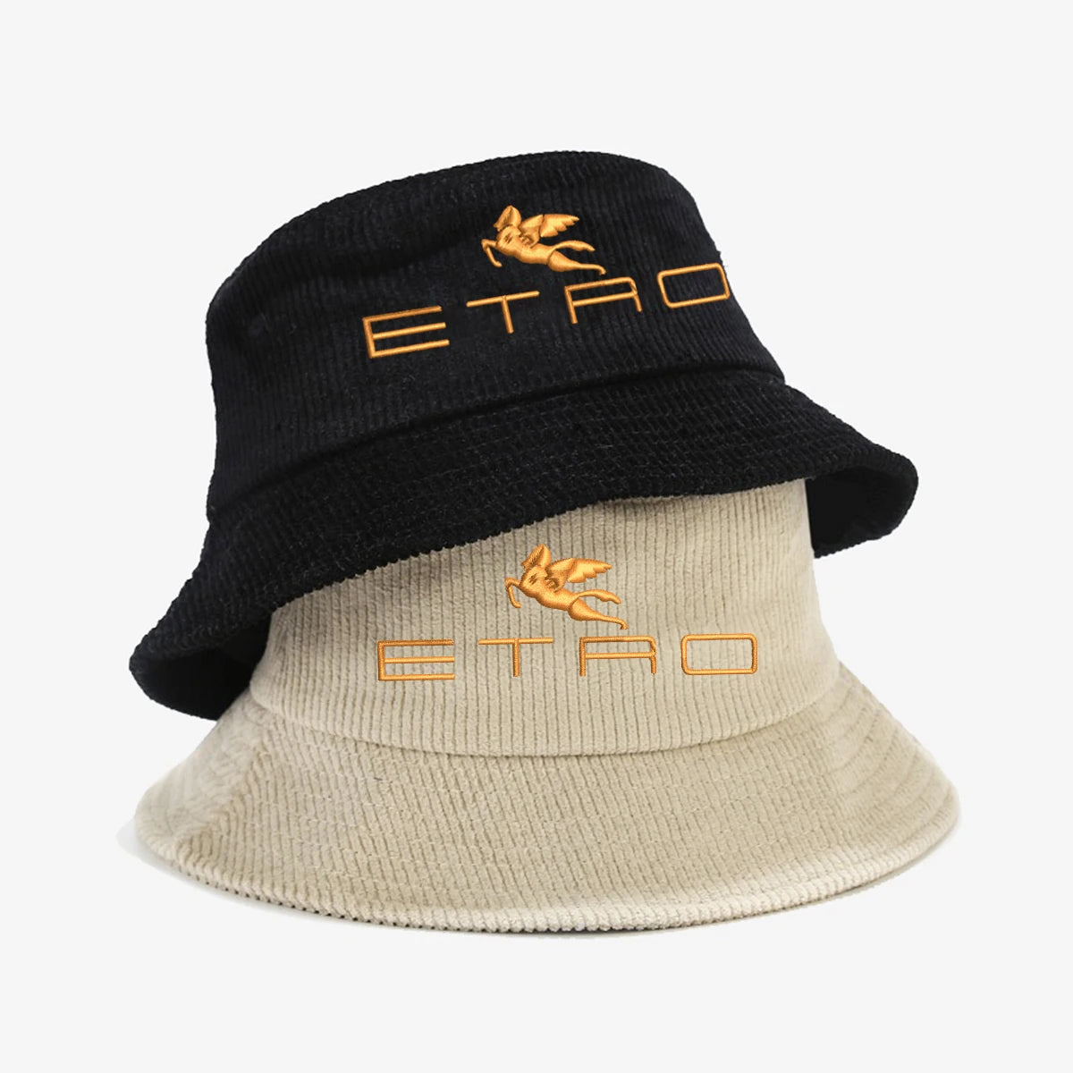 'E' Embroidery Corduroy Bucket Hat Breathable Sun Hat Unisex Fisherman Cap For Men & Women