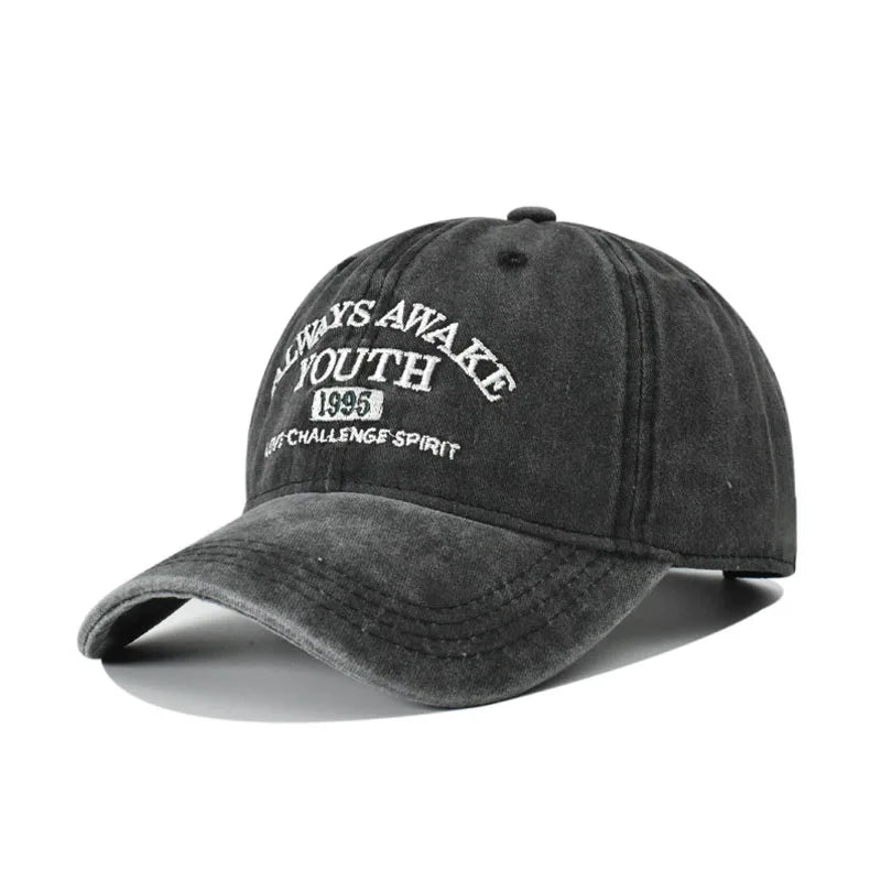 Unisex Washed Cotton Caps Letter Embroidery Vintage Baseball Cap