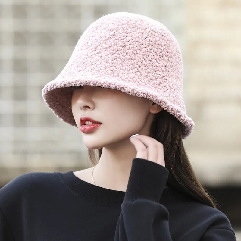 winter bucket hat womens thick warm ear protection hat French wool