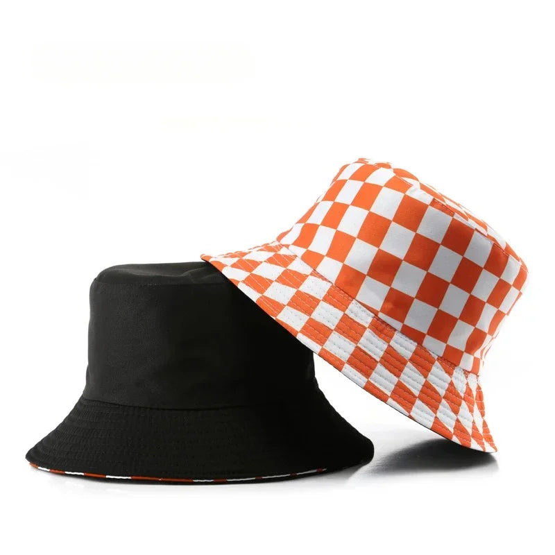 Double Sided Plaid Bucket Hats for Women and Men Fashion Personality