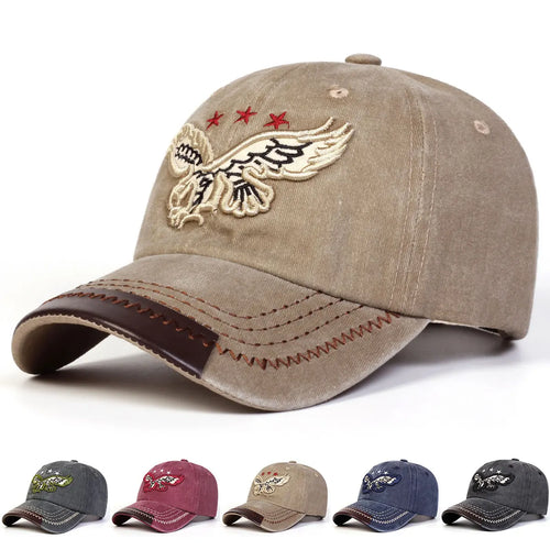 Unisex Eagle Pentagram Embroidery Wash Baseball Caps
