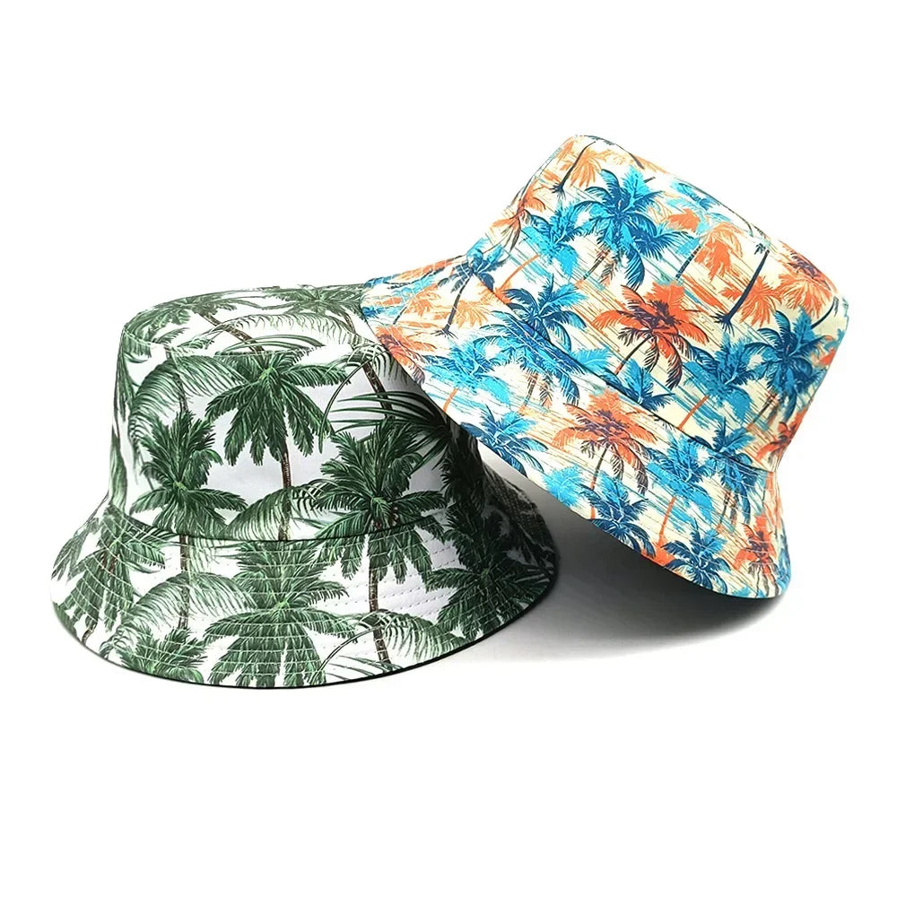 Fashion Bucket Hat Coconut Tree Printing Pattern Fisherman Hats Panama Cap