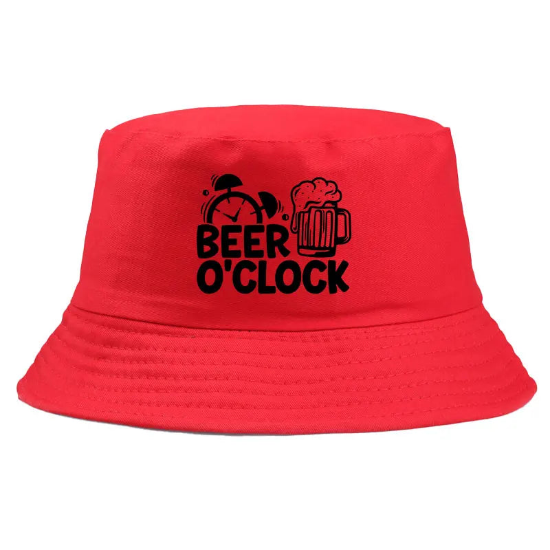 Beer O’Clock Print Bob Double-Sided Bucket Hat Casual Fashion Fisherman Cap