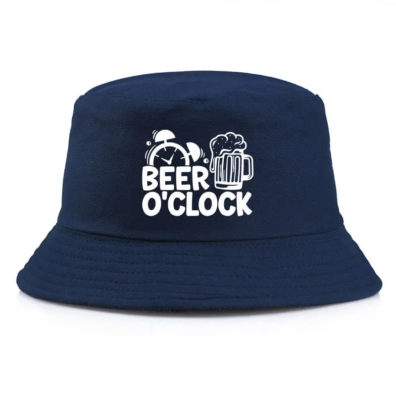 Beer O’Clock Print Bob Double-Sided Bucket Hat Casual Fashion Fisherman Cap