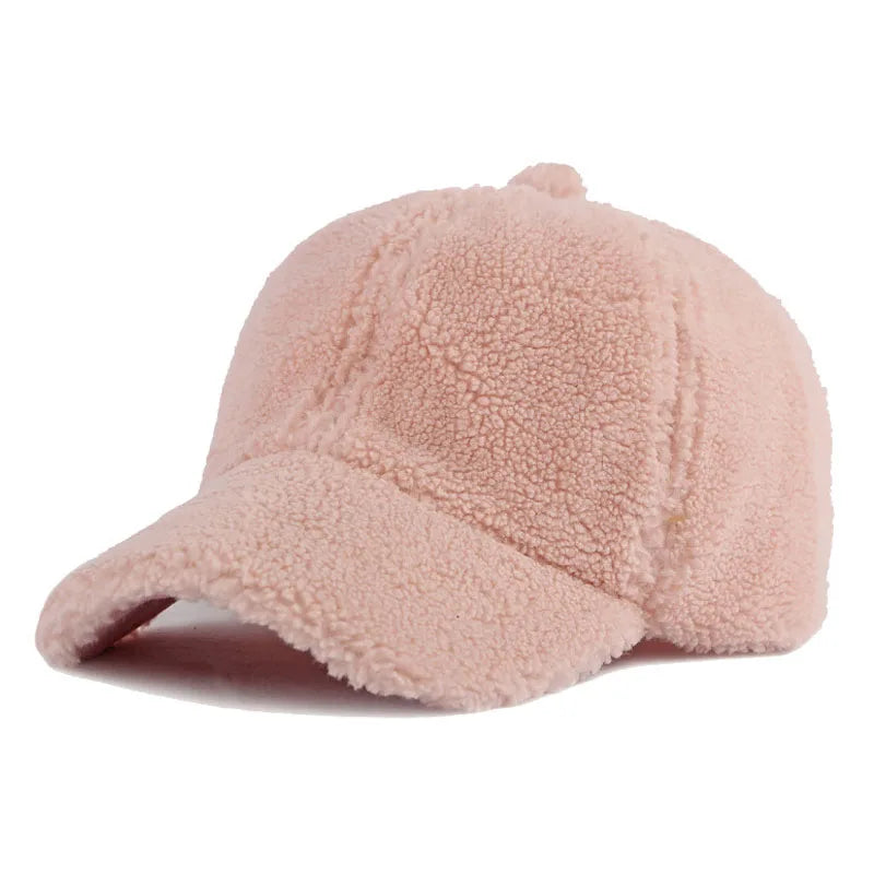Autumn Winter Baseball Cap Women Artificial Lamb Wool Hats