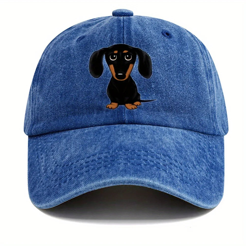 Retro Washed Baseball Cap With Dachshund Print