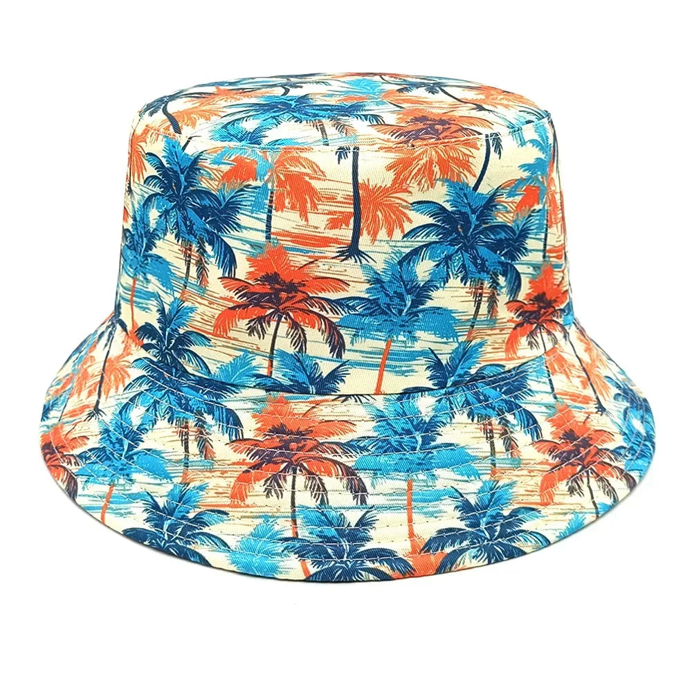 Fashion Bucket Hat Coconut Tree Printing Pattern Fisherman Hats Panama Cap