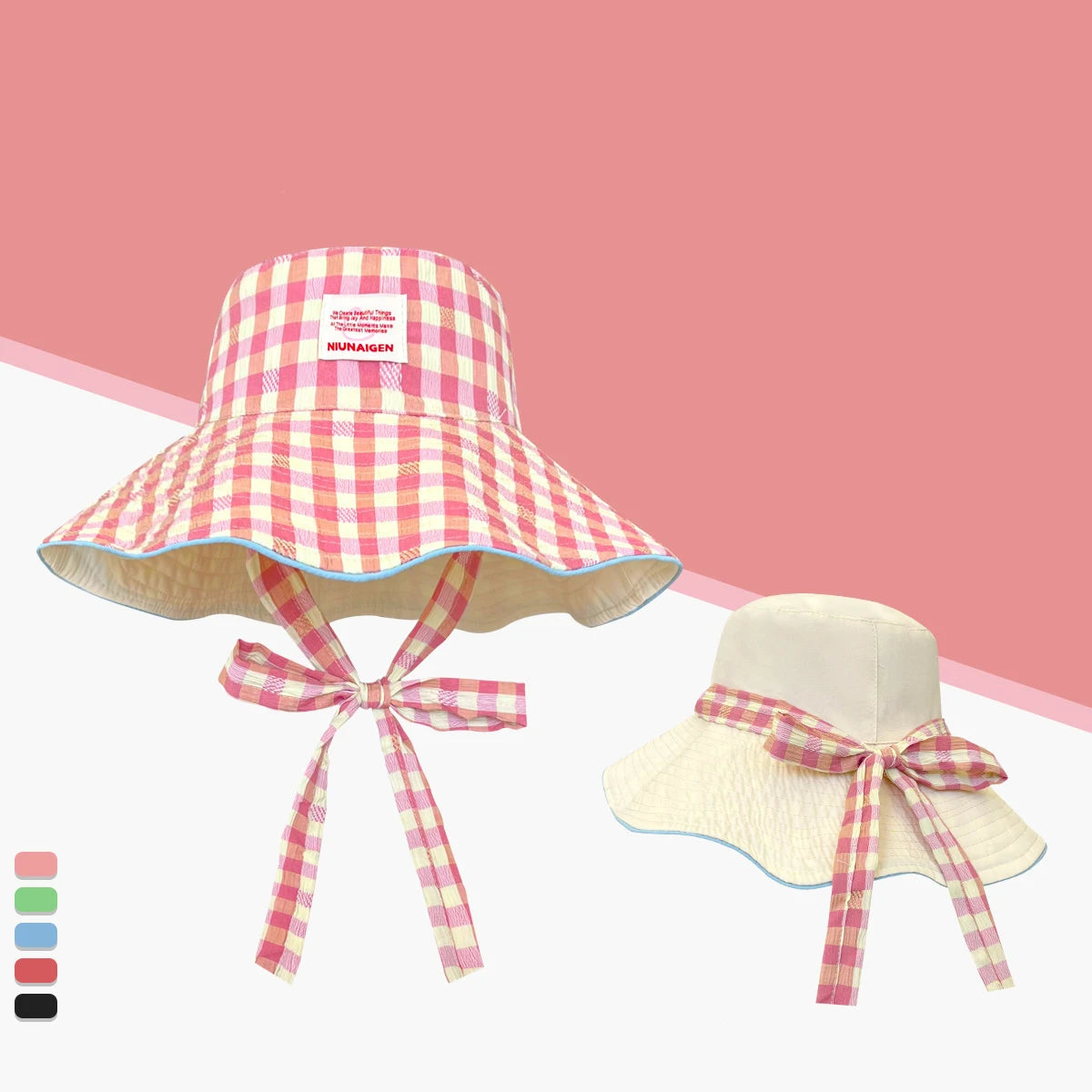 Plaid Fisherman Hat Trendy Seaside Beach Sunshade Hat Double-Sided