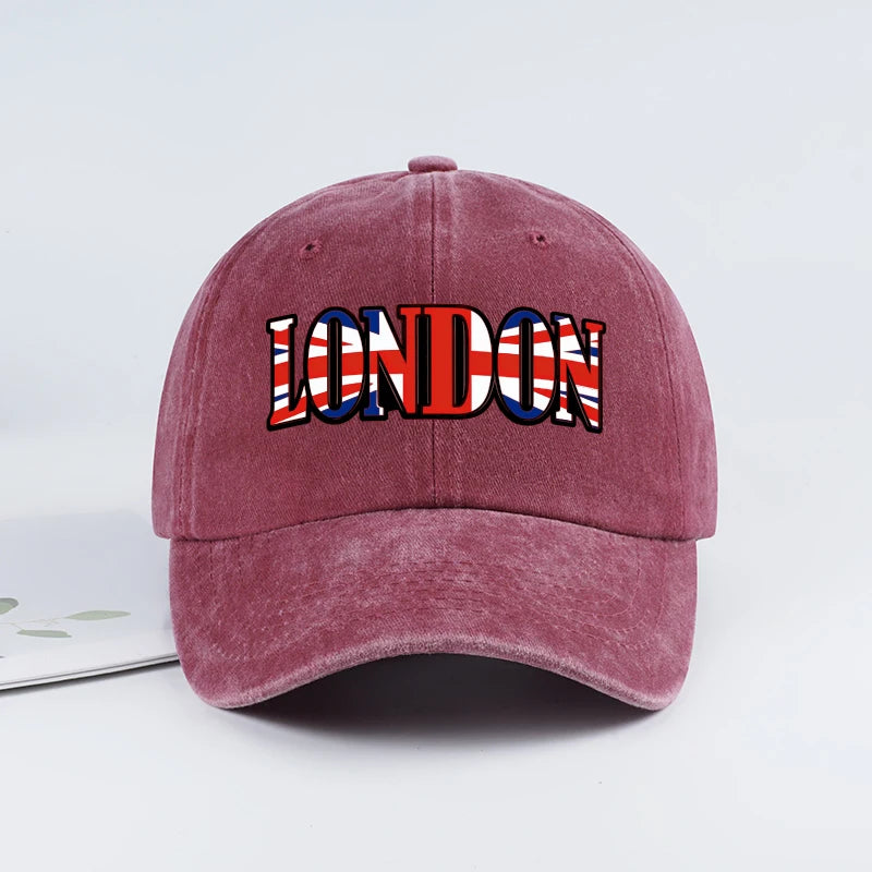"LONDON" UK Flag Print Washed Baseball Cap