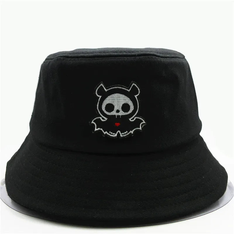 Four Seasons Cartoon Ghost Embroidery Cotton Bucket Hat