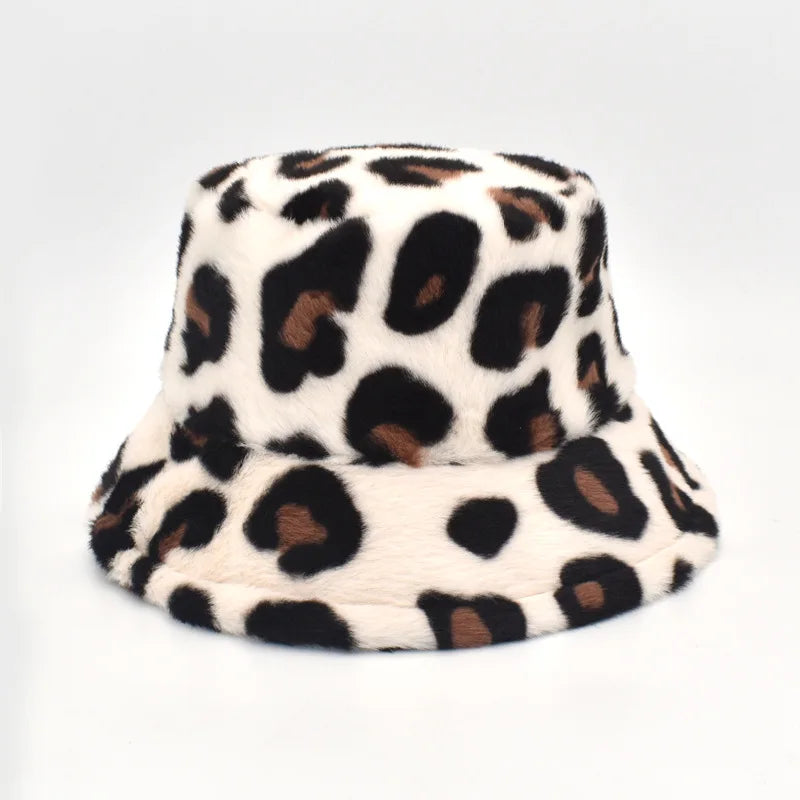 Winter Bucket Hat Women's Fashion Leopard Panama Warm Hat For Women