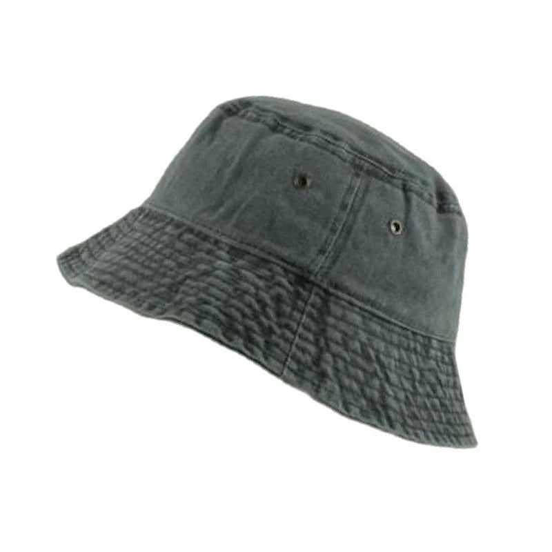 Washed Denim Bucket Hat for Women Men Retro Wide Brim Fisherman Cap