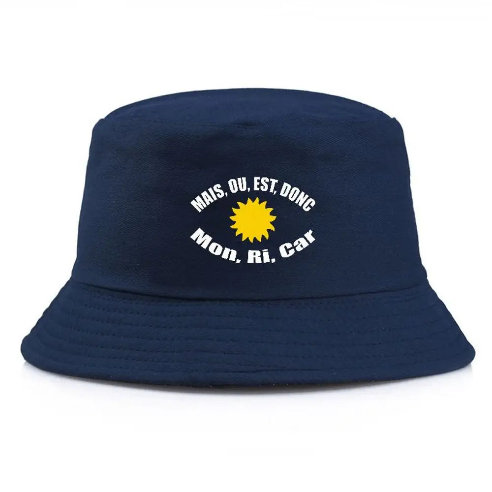 Black Bucket Hat With Sun Embroidered Summer Fisherman Cap For Men Women