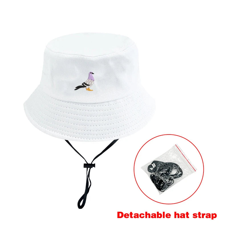 Embroidered Pigeon Cotton Bucket Hats Women Men