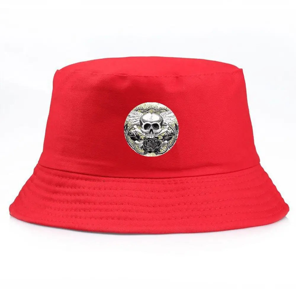 Black Bucket Hat With Skull & Rose Summer Fishing Hat For Men Women