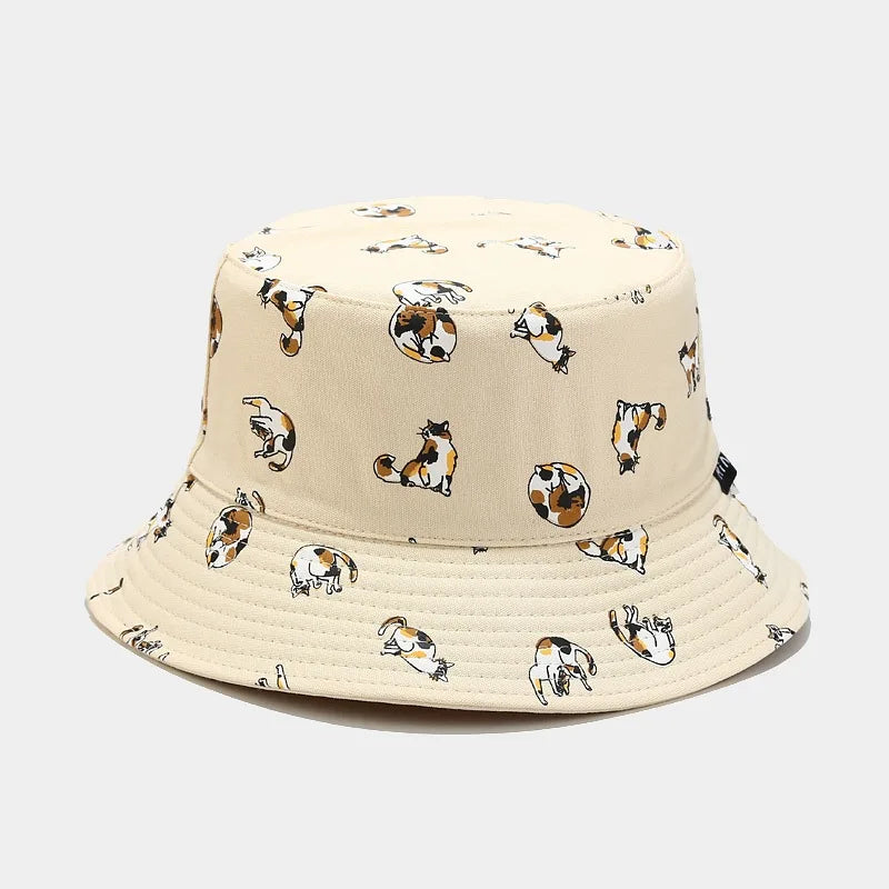 Cotton Cartoon Cat Embroidery Bucket Hat