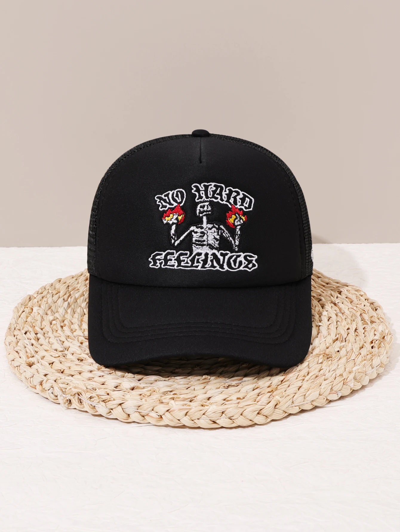 Unisex Skull Flame Embroidery Baseball Net