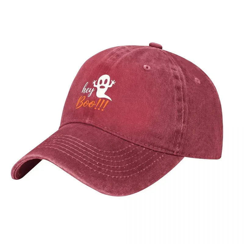 New Hey Boo Ghost Design Washed Cotton Baseball Cap