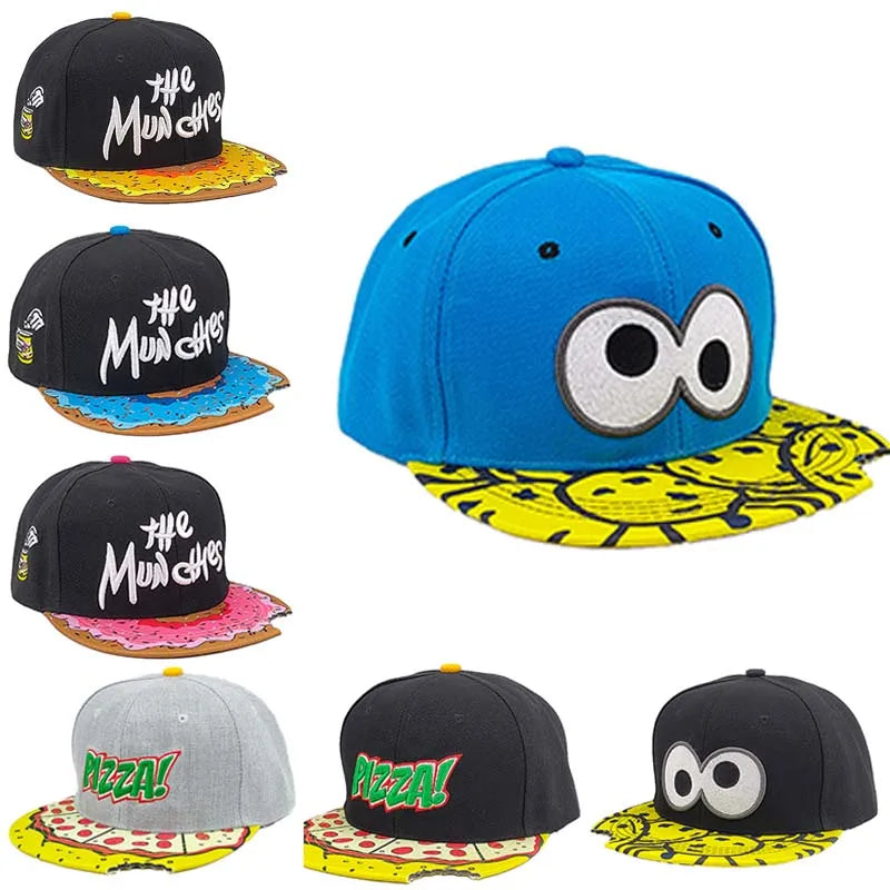 Eye PIZZA Embroidered Cartoon Flat-rim Hat