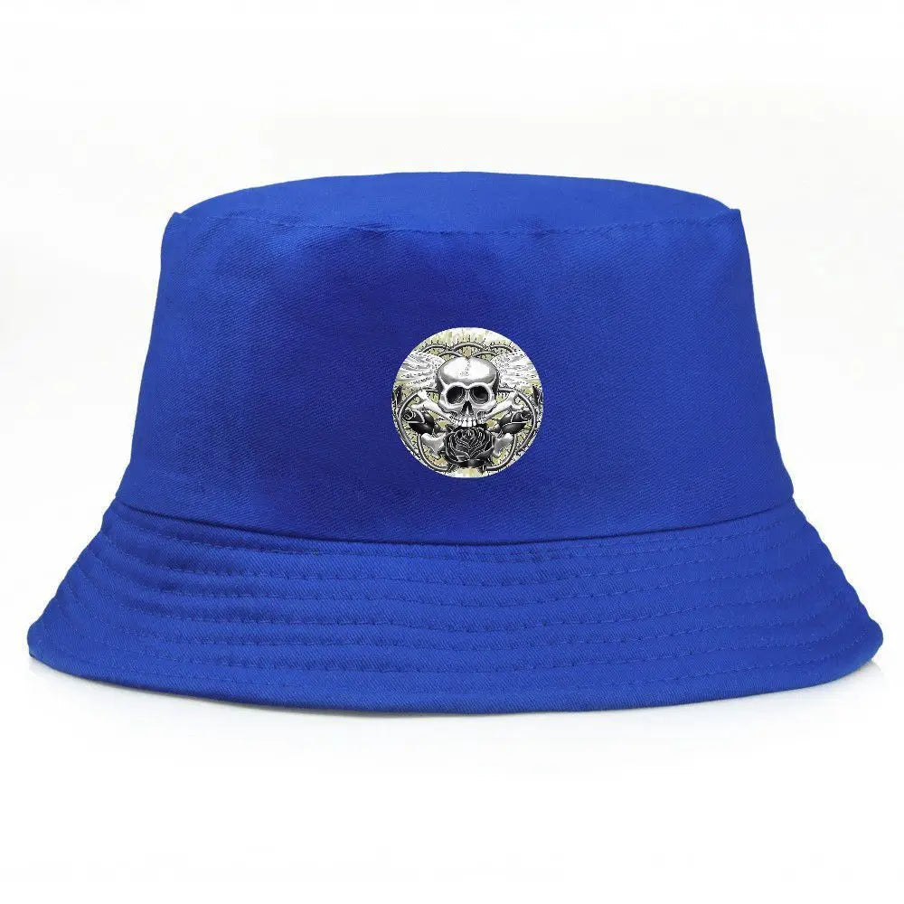 Black Bucket Hat With Skull & Rose Summer Fishing Hat For Men Women