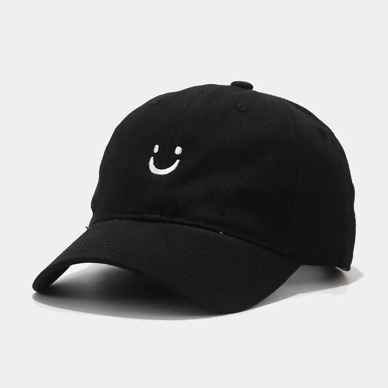 Soft Cotton Baseball Cap for Women Men Smile Face Embroidery